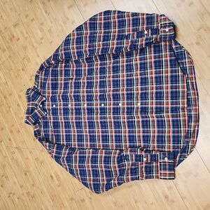 Polo Ralph Lauren Big Shirt Red Blue Plaid Button Up Outdoor Preppy Size L